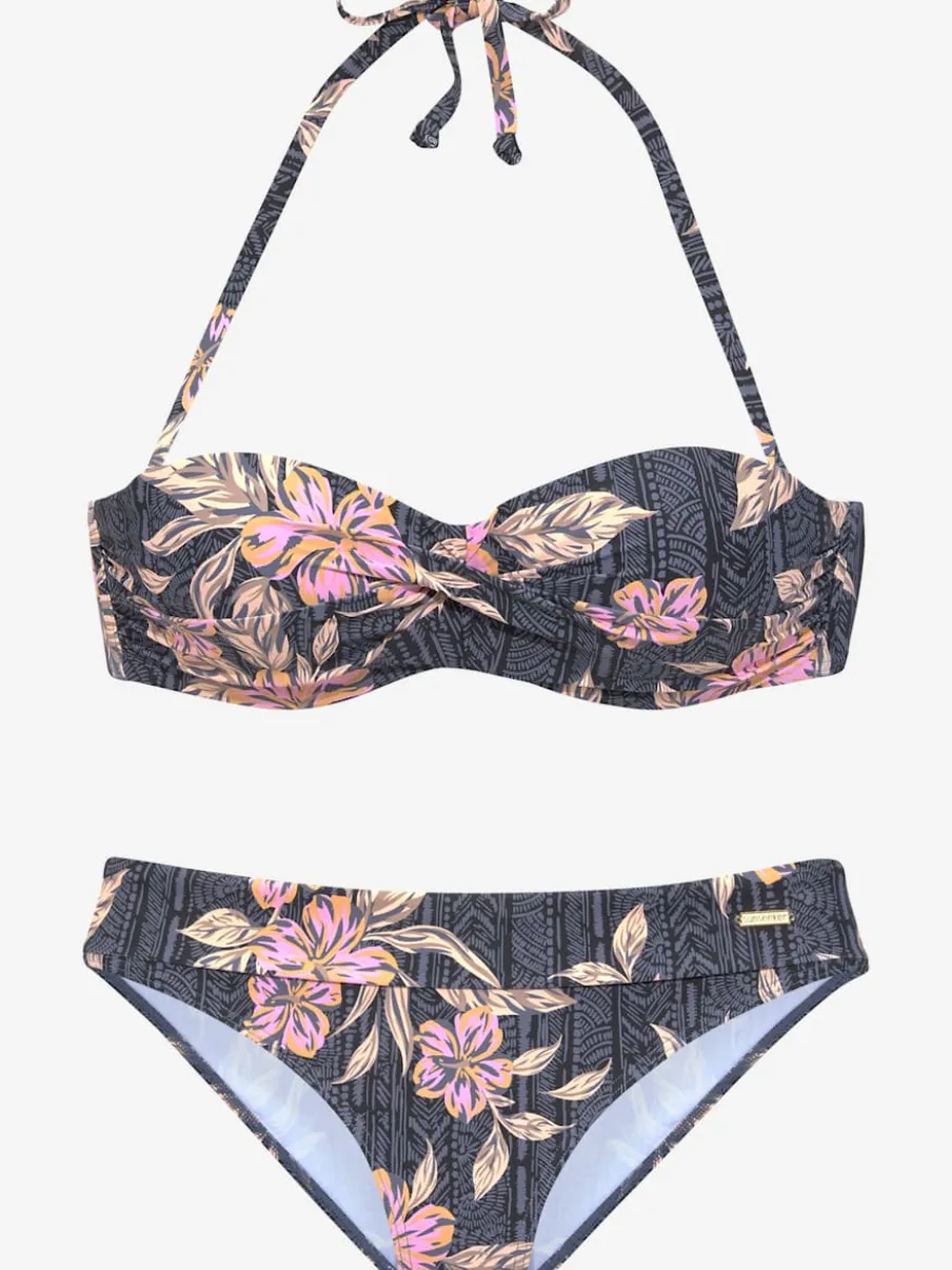 Bikini bandeau à motifs floraux avec bonnets rembourrés