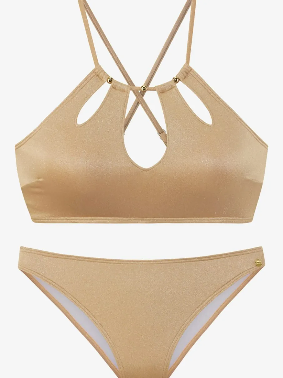 Bikini bustier avec bonnets amovibles et perles décoratives