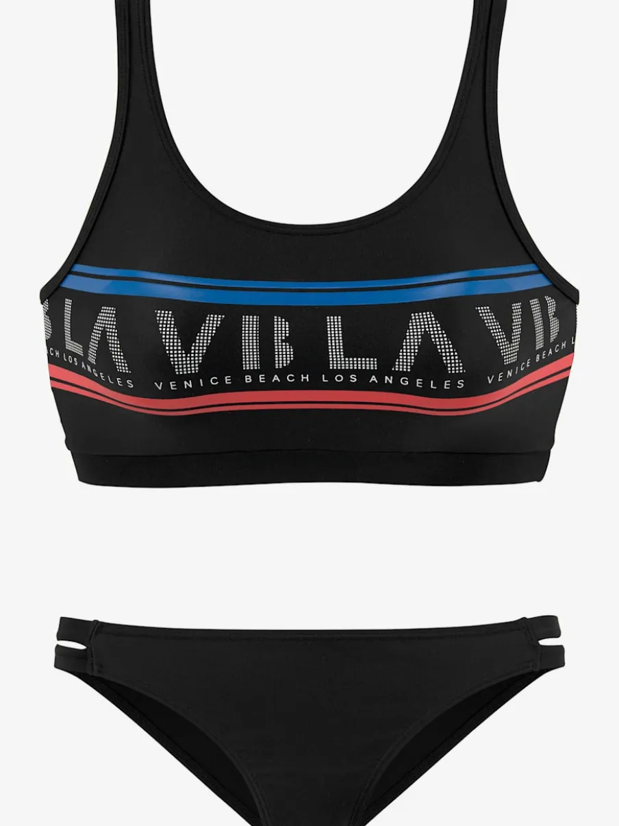 Bikini bustier imprimé caoutchouc avec dos nageur et élastique sous poitrine
