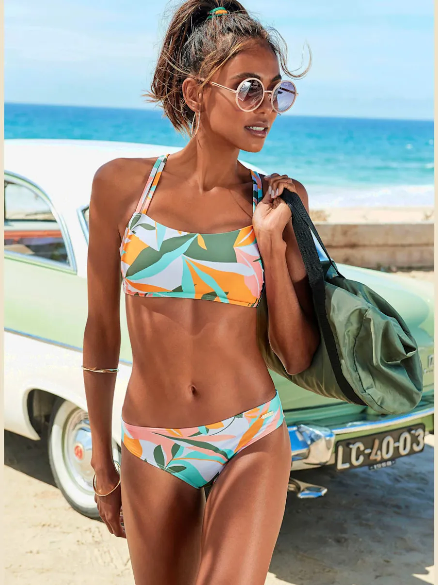 Bikini bustier imprimé feuilles avec finitions confortables et ajustables
