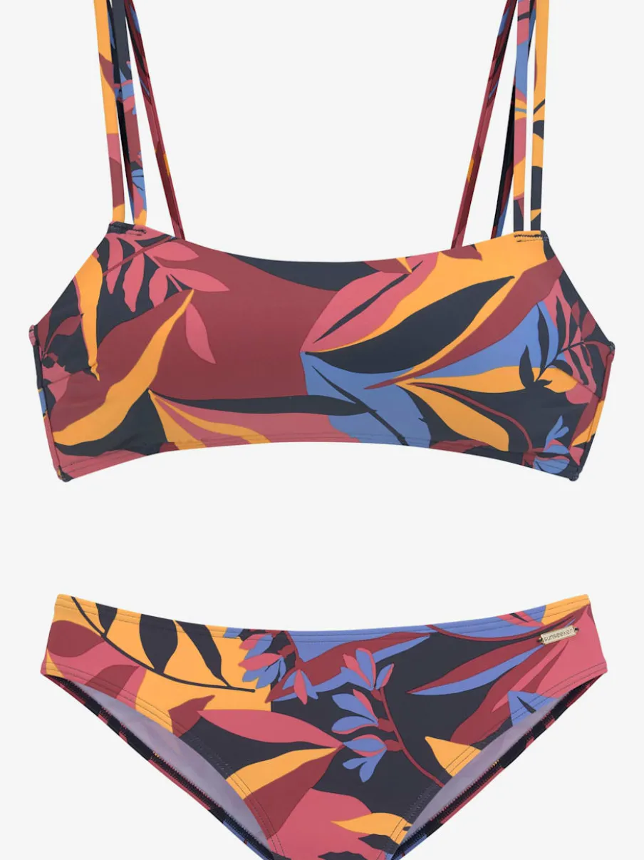 Bikini bustier imprimé feuilles avec finitions confortables et ajustables