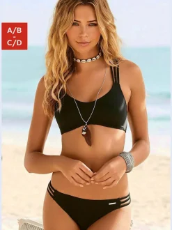 Bikini bustier uni avec bretelles croisées et bas assortis