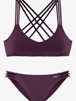 Bikini bustier uni avec bretelles croisées et bas assortis