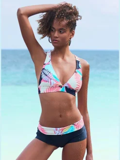 Bikini mini-short imprimé avec ceinture unique et matière recyclée