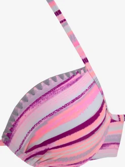 Bikinis rayés avec bonnets rembourrés et bordures crochet