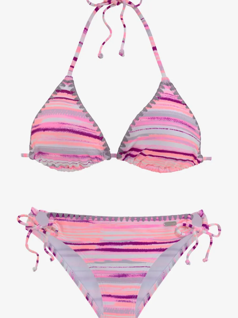 Bikinis triangles à rayures avec bonnets amovibles ajustables