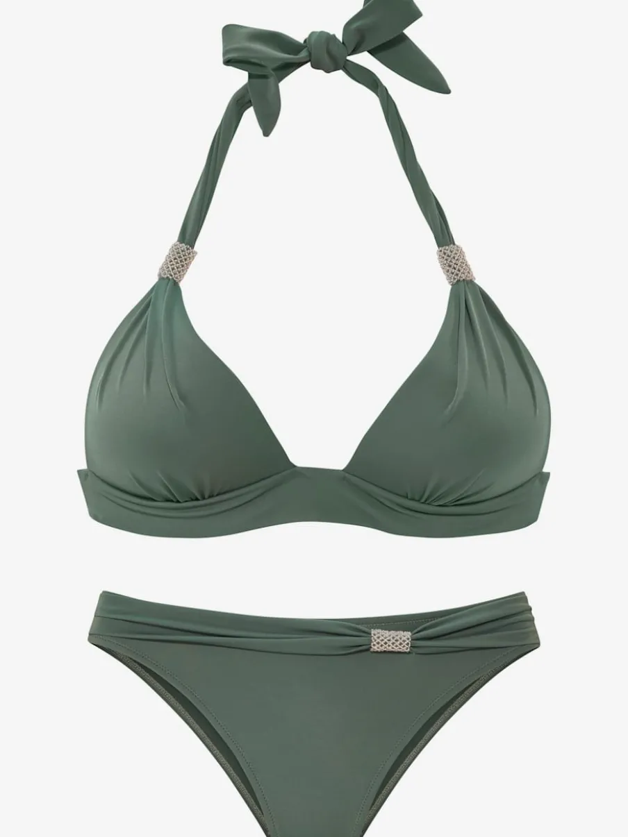 Bikini triangle avec jolies perles fantaisie et ceinture à revers