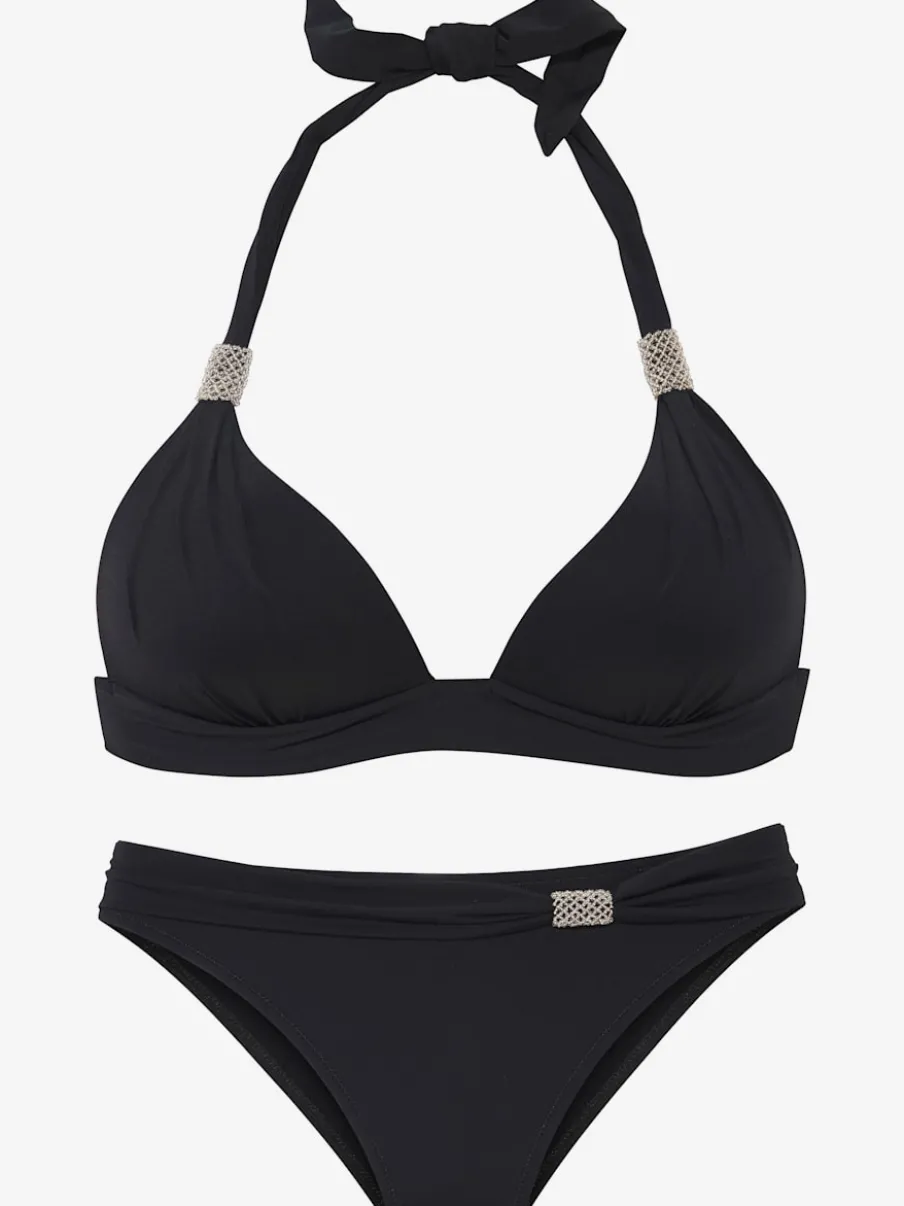 Bikini triangle avec jolies perles fantaisie et ceinture à revers