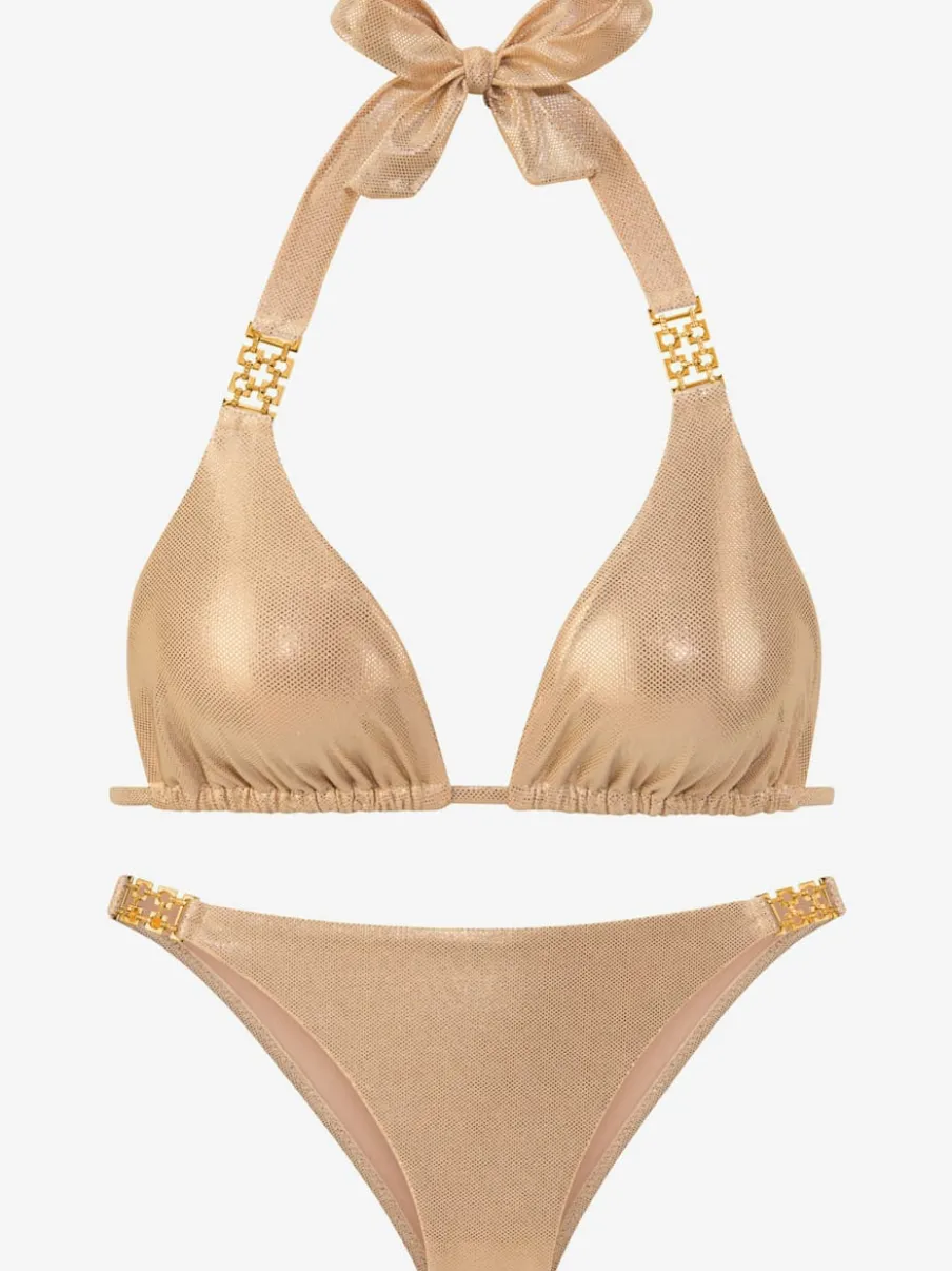 Bikini triangle avec revêtement brillant et boucles décoratives