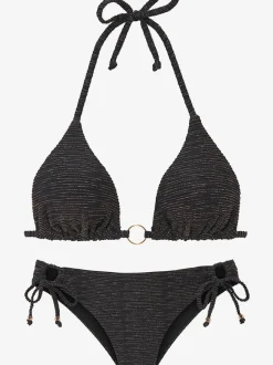 Bikini triangle en matière structurée avec détails brillants et anneau doré