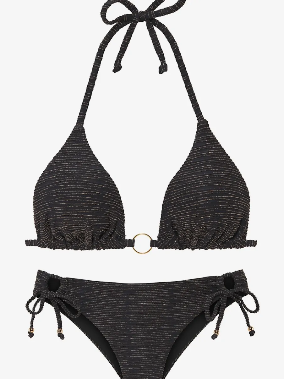 Bikini triangle en matière structurée avec détails brillants et anneau doré