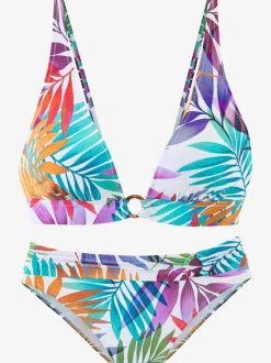 Bikini triangle à imprimé feuilles avec bonnets amovibles et bretelles réglables