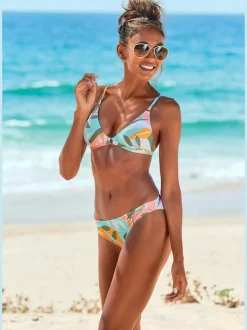 Bikini triangle à imprimé feuilles avec bretelles ajustables
