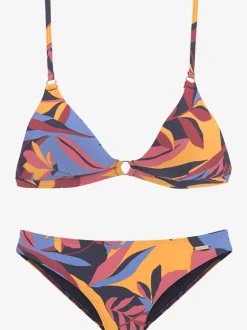 Bikini triangle à imprimé feuilles avec bretelles ajustables