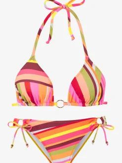 Bikini triangle à motifs graphiques avec bonnets amovibles et pantalon noué sur le côté