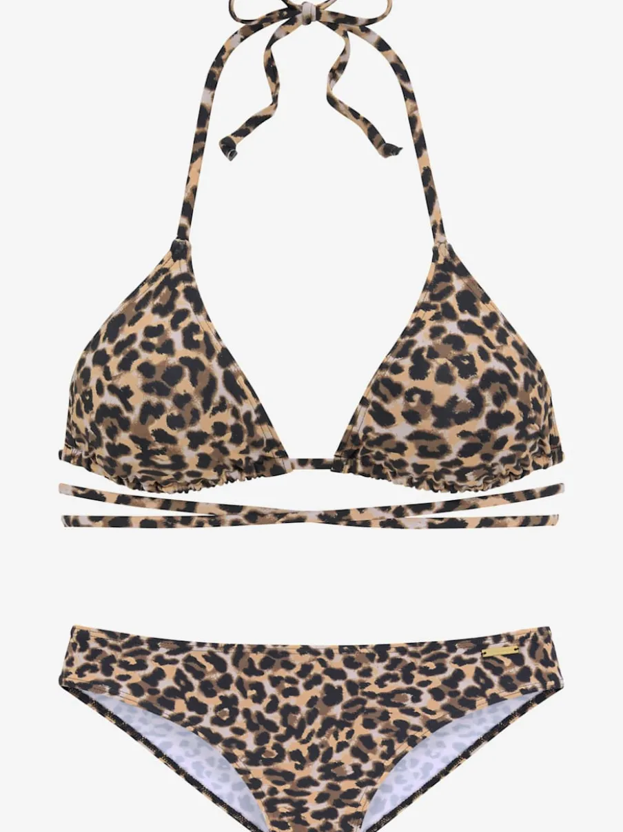 Bikini triangles à nouer avec imprimé animal et bonnets amovibles
