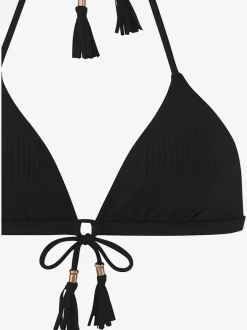 Bikini triangle à structure côtelée avec houppes et bonnets amovibles