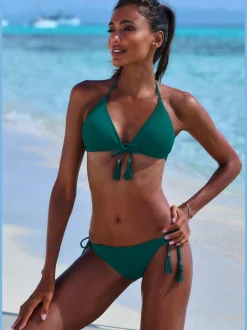 Bikini triangle à structure côtelée avec houppes et bonnets amovibles