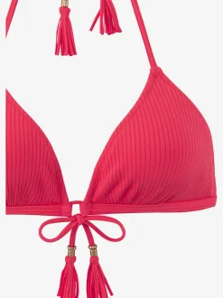 Bikini triangle à structure côtelée avec houppes et bonnets amovibles