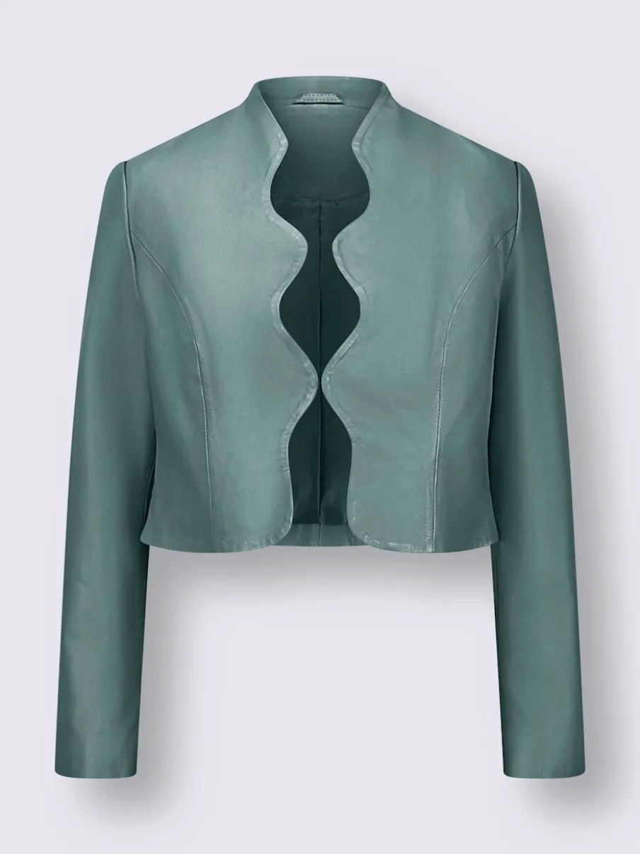 Blazer boléro en cuir avec manches longues et bords arrondis