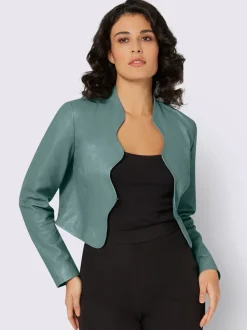 Blazer boléro en cuir avec manches longues et bords arrondis