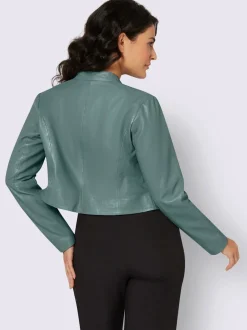Blazer boléro en cuir avec manches longues et bords arrondis