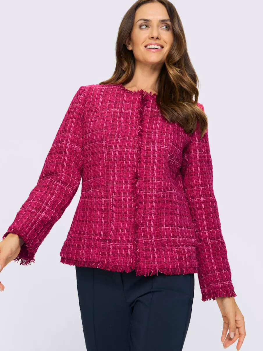 Blazer bouclé avec encolure ronde et manches longues