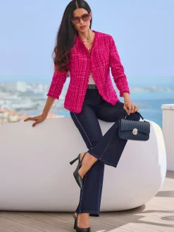 Blazer bouclé avec encolure ronde et manches longues