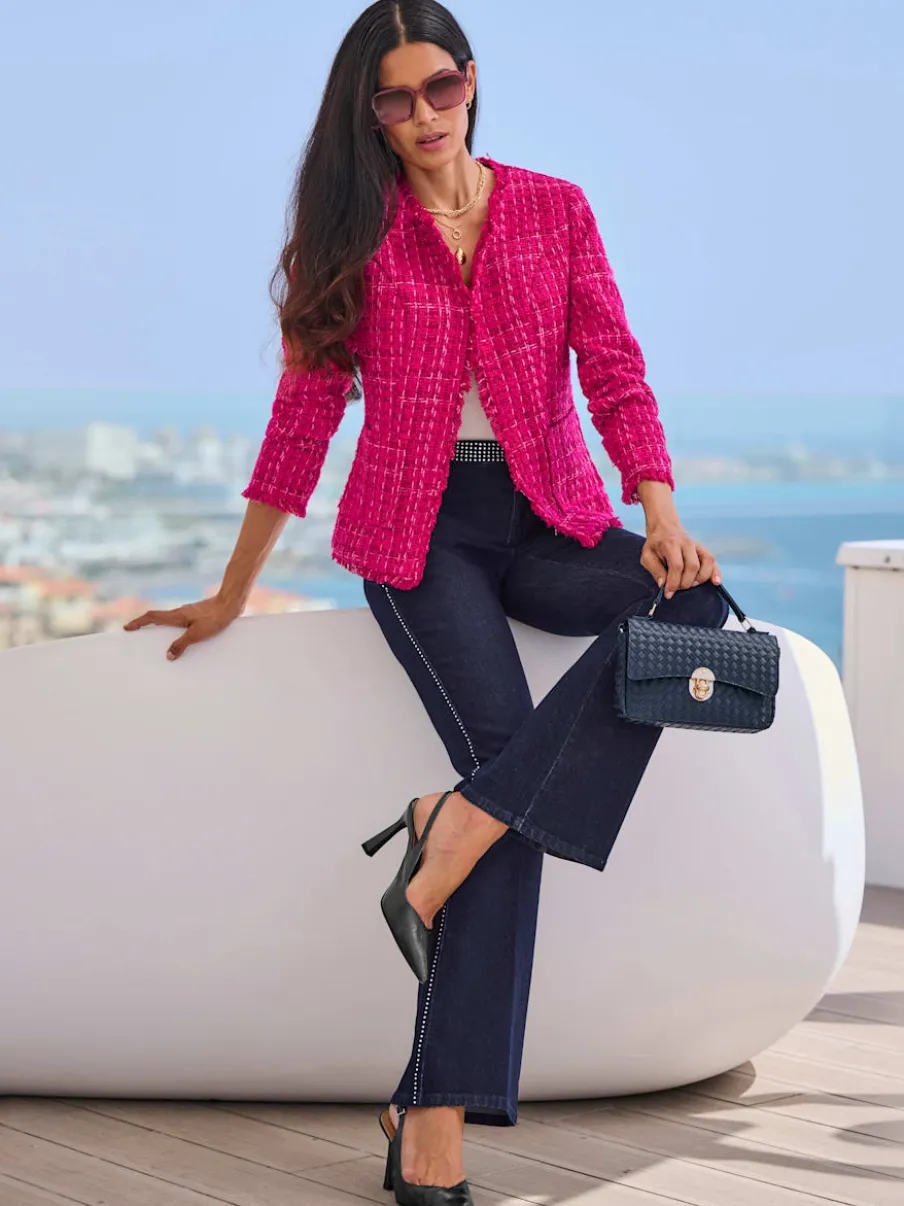 Blazer bouclé avec encolure ronde et manches longues