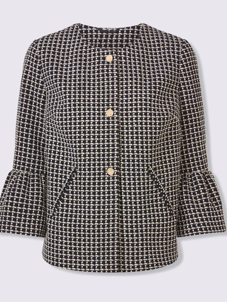 Blazer bouclé doux avec boutons fantaisie et volants
