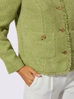 Blazer bouclé à encolure ronde avec franges et poches décoratives
