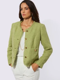 Blazer bouclé à encolure ronde avec franges et poches décoratives
