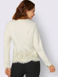 Blazer chemisier en jean à broderies et boutons raffinés