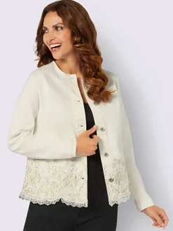 Blazer chemisier en jean à broderies et boutons raffinés