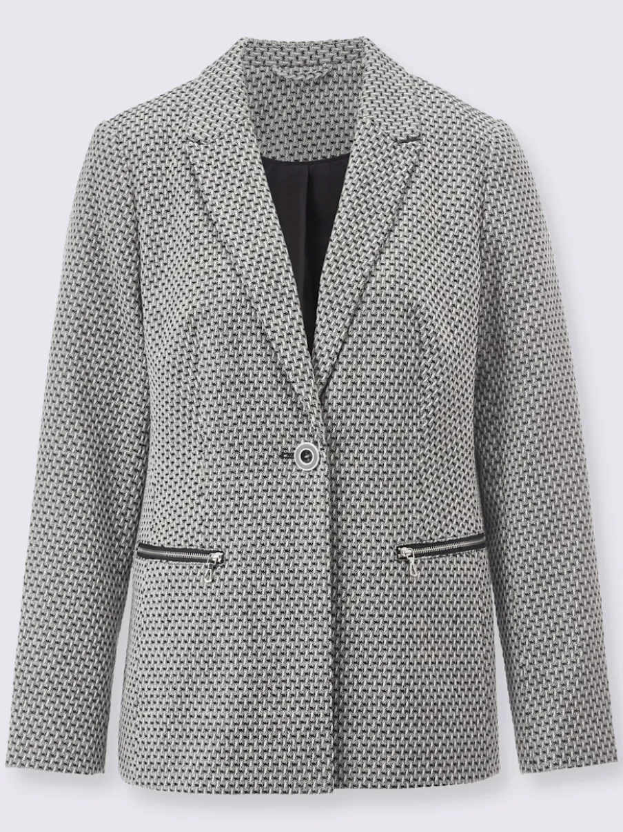 Blazer cintré à col revers manches longues motif jacquard