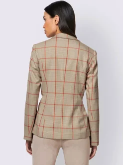 Blazer cintré à motif à carreaux avec poches passepoilées