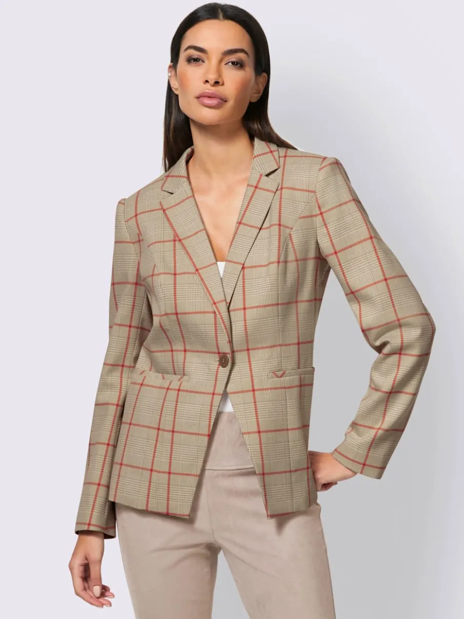 Blazer cintré à motif à carreaux avec poches passepoilées