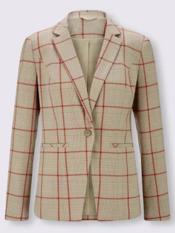 Blazer cintré à motif à carreaux avec poches passepoilées