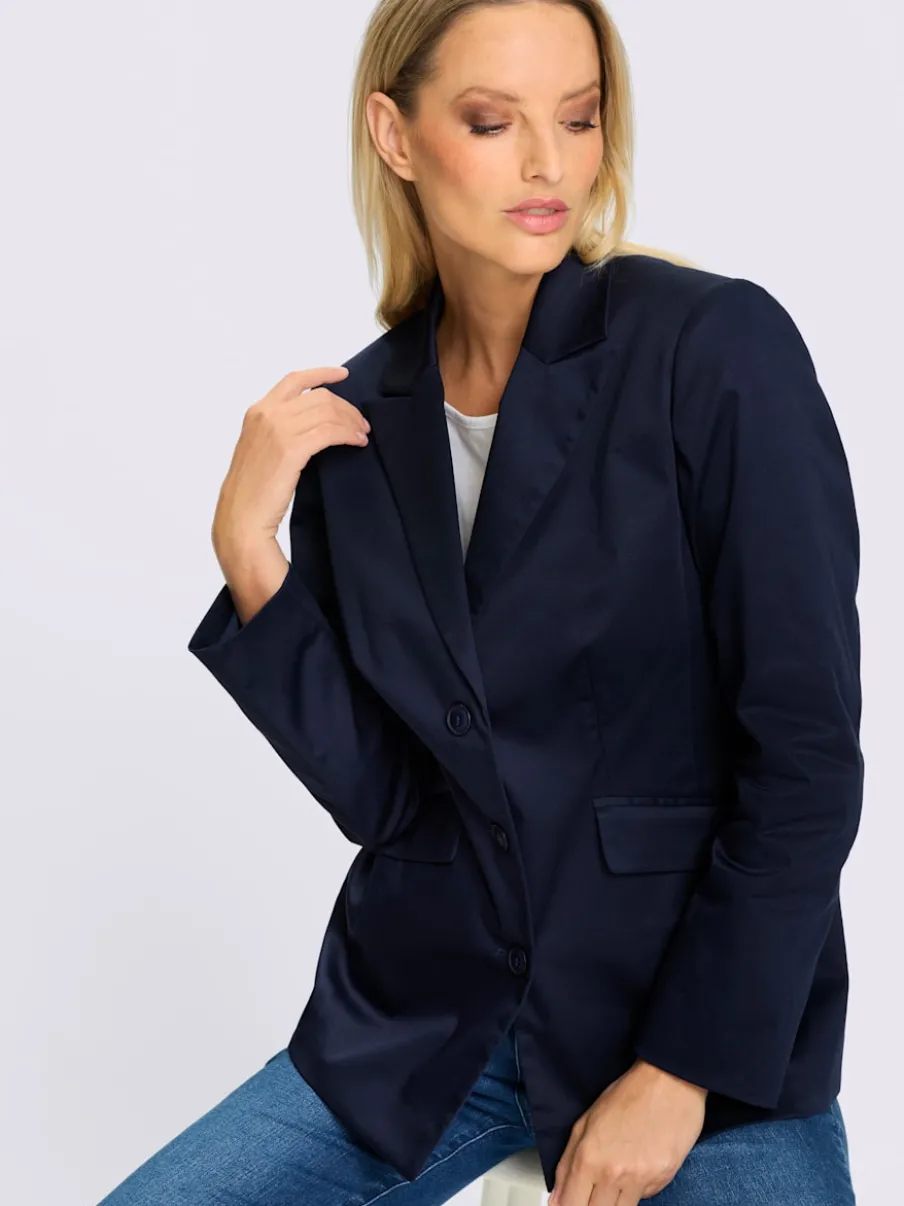 Blazer col à revers en chintz avec manches longues et poches à rabat