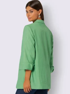 Blazer à col à revers long avec manches 3/4 et poches à rabat
