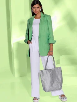 Blazer à col à revers long avec manches 3/4 et poches à rabat