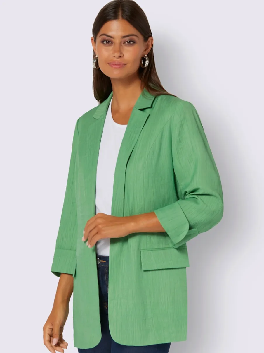 Blazer à col à revers long avec manches 3/4 et poches à rabat