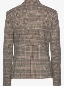 Blazer court à carreaux avec col à revers et poches passepoilées