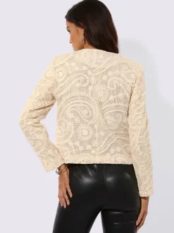Blazer en coton à col rond et manches longues avec dentelle paisley