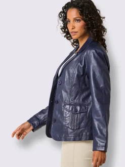 Blazer en cuir à col revers et poches décoratives