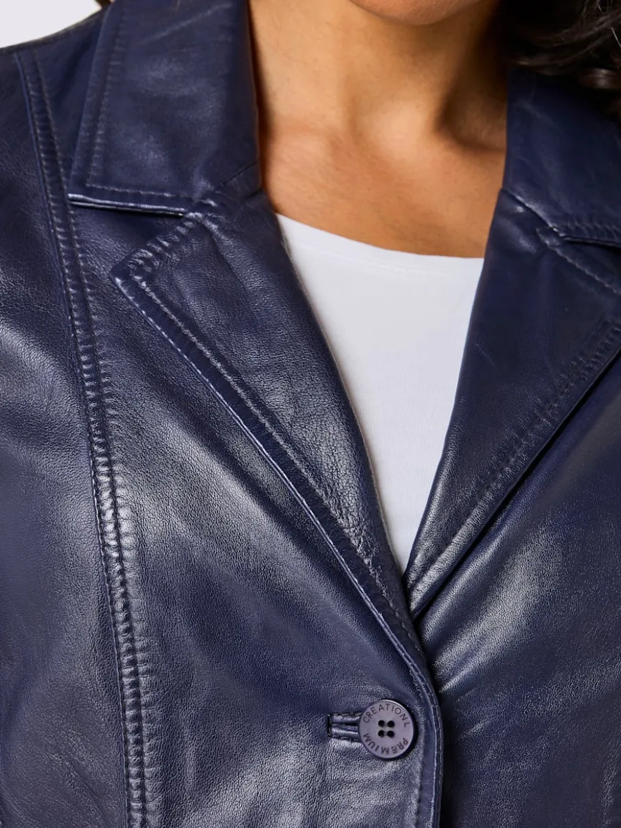 Blazer en cuir à col revers et poches décoratives