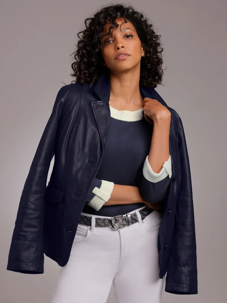 Blazer en cuir à col revers et poches décoratives