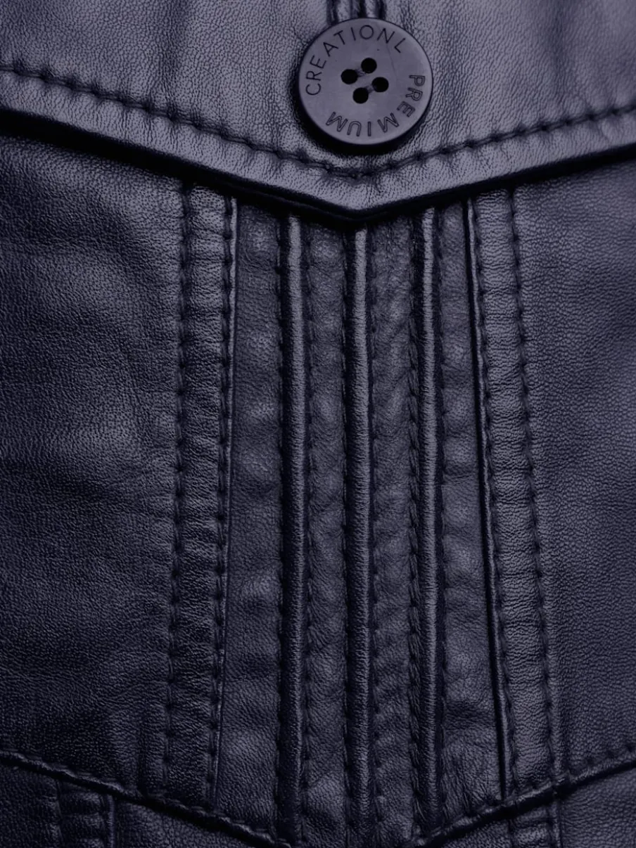 Blazer en cuir à col revers et poches décoratives