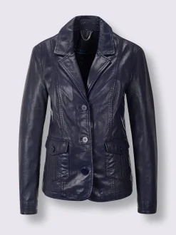Blazer en cuir à col revers et poches décoratives