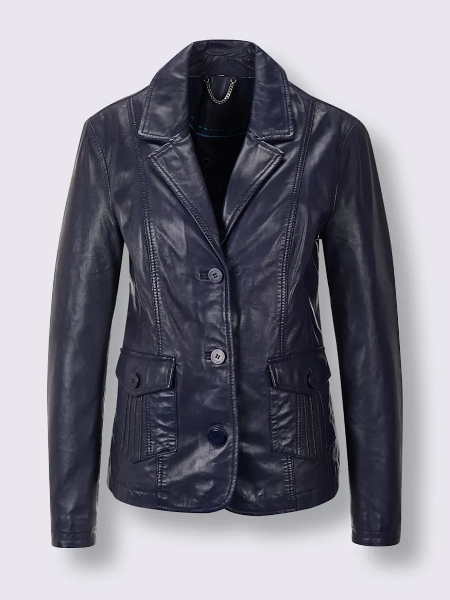 Blazer en cuir à col revers et poches décoratives